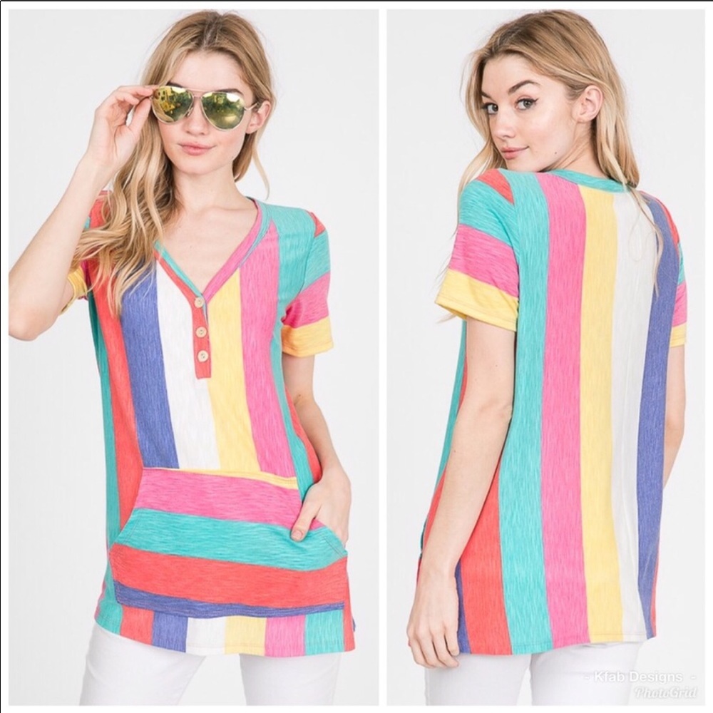 💗LAST 1! Color Block Striped Button Detail Tunic! - Picture 4 of 4